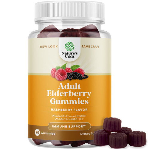 REBRAND ADULT ELDERBERRY GUMMY NATURES CRAFT (X0032Z2SRJ) 90ct Front with gummies.jpg