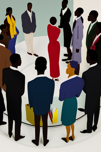a crowd of judgmental office workers stand in a circle keeping a long distance from a special shamed.png