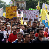 hanover germany 16th aug 2014 demonstrators march with flags and signes E66KJC