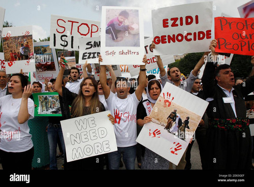 kurdish activists rally in defense of yazidi also known as ezidi people living in sinjar known in ku.jpg