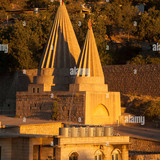 lalish yazidi holy city in northern iraq pinnacle dome of the temple DG53CM