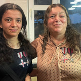 Sousan left and her mother reunited wearing the medals FBR awarded them for bravery and suffering
