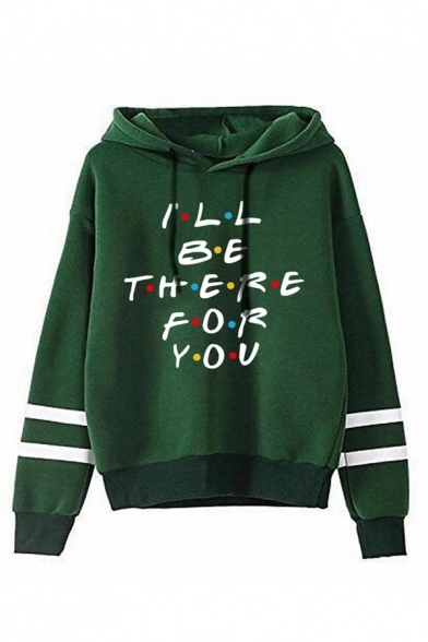 i ll be there for you letter print striped long sleeve simple drawstring hoodie 1577237185210.webp
