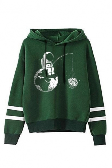 creative fishing astronaut and moon printed long sleeve varsity striped drawstring hoodie 1577237438.webp