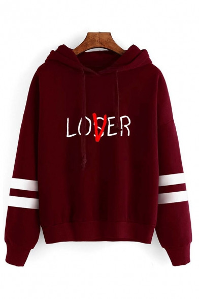 creative letter lover loser print striped long sleeve loose drawstring hoodie 157810866168.jpg
