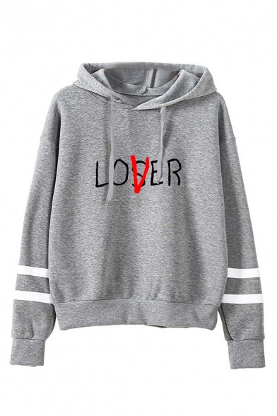 creative letter lover loser print striped long sleeve loose drawstring hoodie 157810865966.jpg