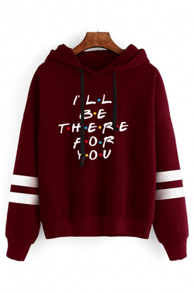 i ll be there for you letter print striped long sleeve simple drawstring hoodie 1577237173308.jpg
