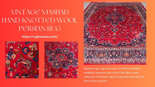 Vintage Mashad Hand Knotted Wool Persian Rug.jpg