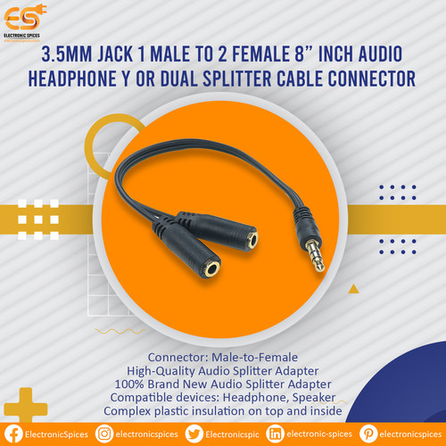 3.5mm Jack 1 Male To 2 Female 8” Inch Audio Headphone Y Or Dual