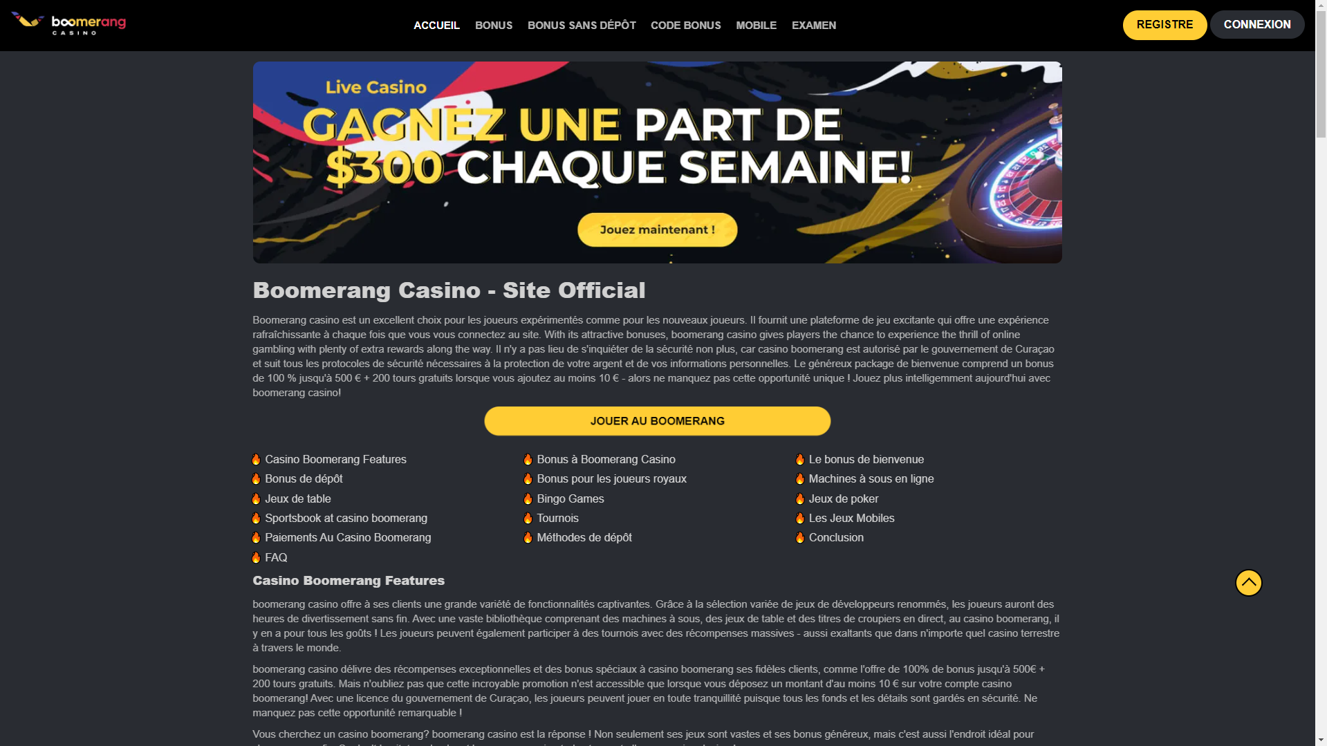 Boomerang Casino France - Dévoilement du Bonus de Bienvenue