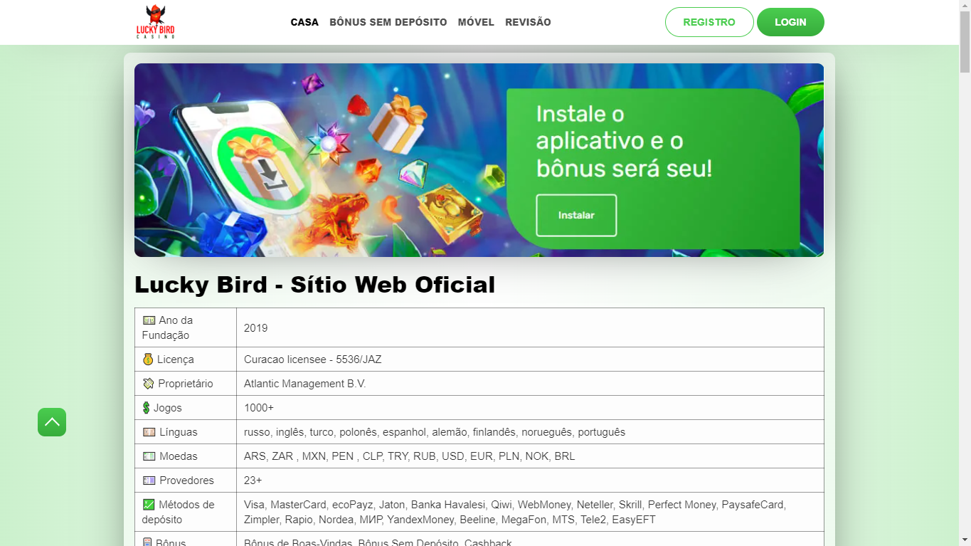  Luckybird Casino Brasil Métodos de Depósito