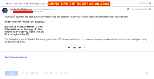 CHINA VIP TICKET FIXED MATCHES | 19.08.2023