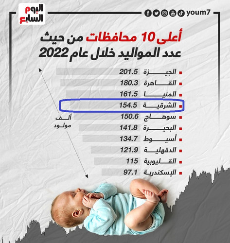 215192 أعلى 10 محافظات من حيث عدد المواليد خلال عام 2022.jpg