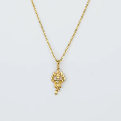 Gold Trishul Pendant with Chain - Silberry.jpg