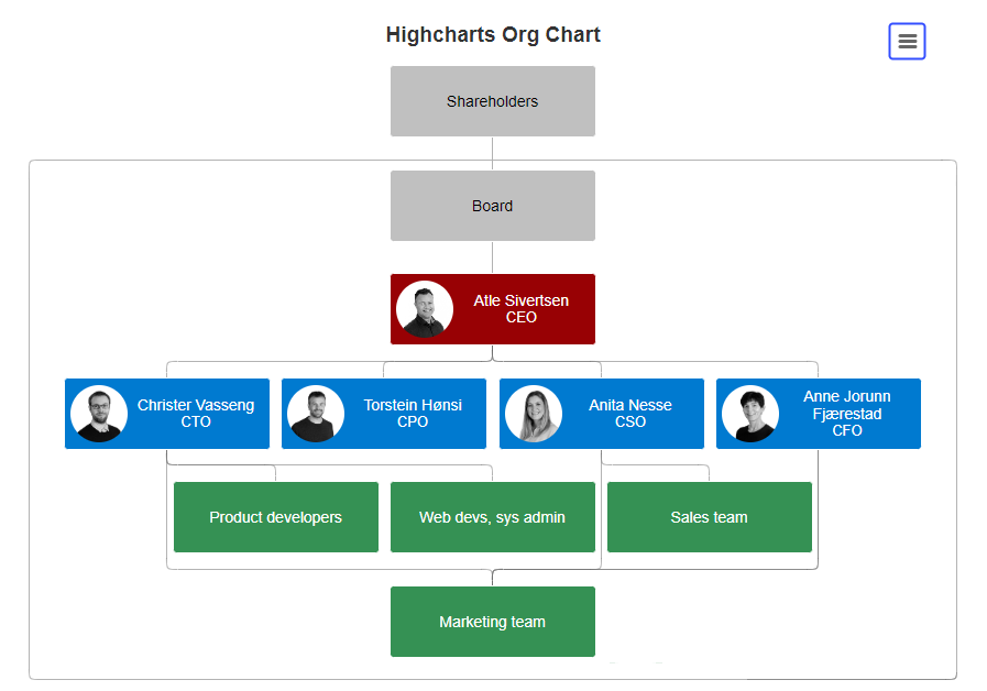 Border around level range in Organization chart - Highcharts official ...