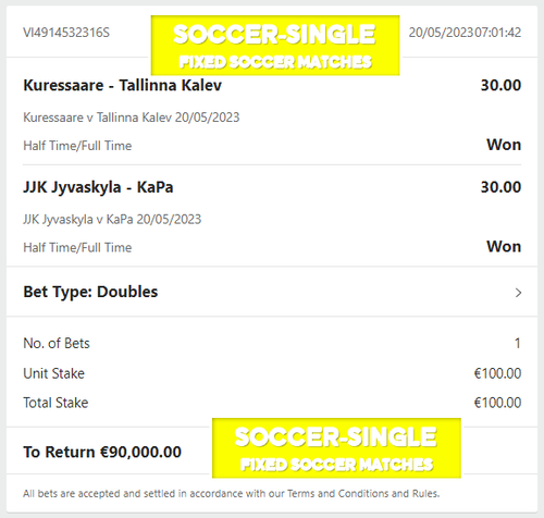 Soccer-single.com & Double Halftime/Fulltime Fixed Matches FOR 20.05.2023