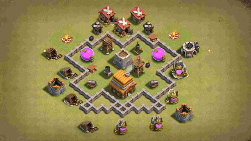 best clash of clans town hall 4 war base layout link