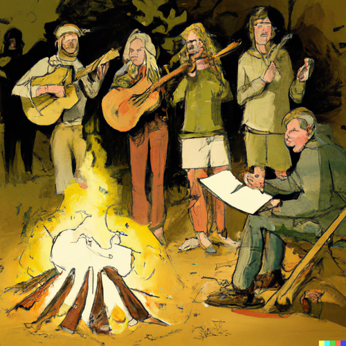 DALL·E 2023 03 22 01.08.02 A group of people singing by the campfire draw with a pencil.png