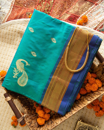 Peacock Green Paithani Silk Saree by Piharwa.jpg