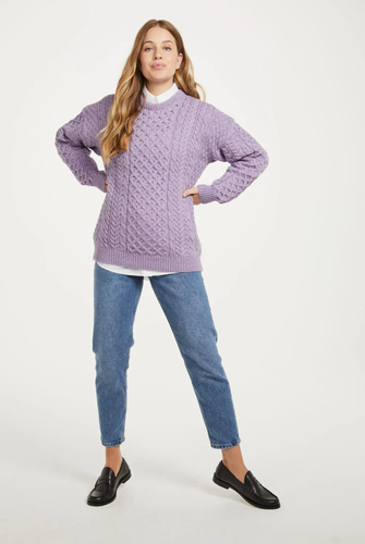 inisheer aran wool sweater women lavender color 100 merino wool irish treditional design size xxl (4.png