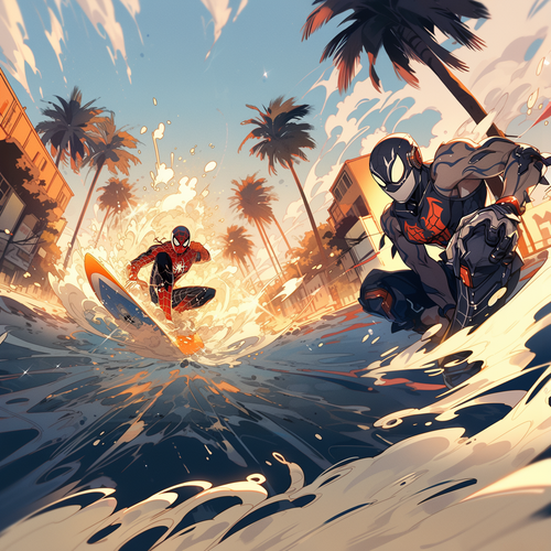 mhoydich visual comic book style spiderman surfing in venice ca 855d4c1c 240f 4c82 aeac 7c3df4b5c184.png