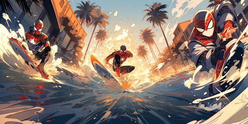 mhoydich visual comic book style spiderman surfing in venice ca a1483f7d 494e 49b8 b8e8 82cc38bef83c.png