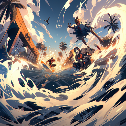 mhoydich visual comic book style spiderman surfing in venice ca a607a6d4 4628 4d9d bf46 7aee99633e58.png