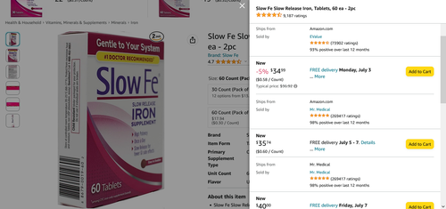 Screenshot 2023 06 28 at 11 23 01 Amazon.com Slow Fe Slow Release Iron Tablets 60 ea 2pc Health & Ho.png