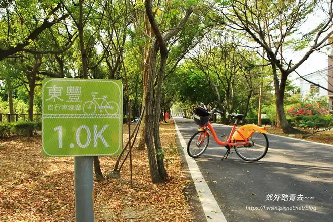 路側滿是枯黃落葉的東豐自行車綠廊也是很有fu