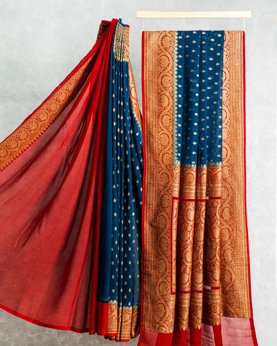 Red and Blue khaddi georgette saree by Piharwa.jpg