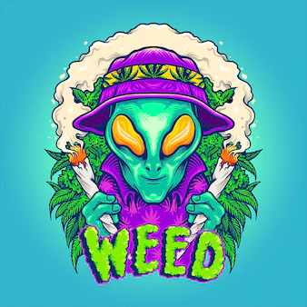 alien smoking summer cannabis plants vector illustrations your work logo mascot merchandise t shirt .webp