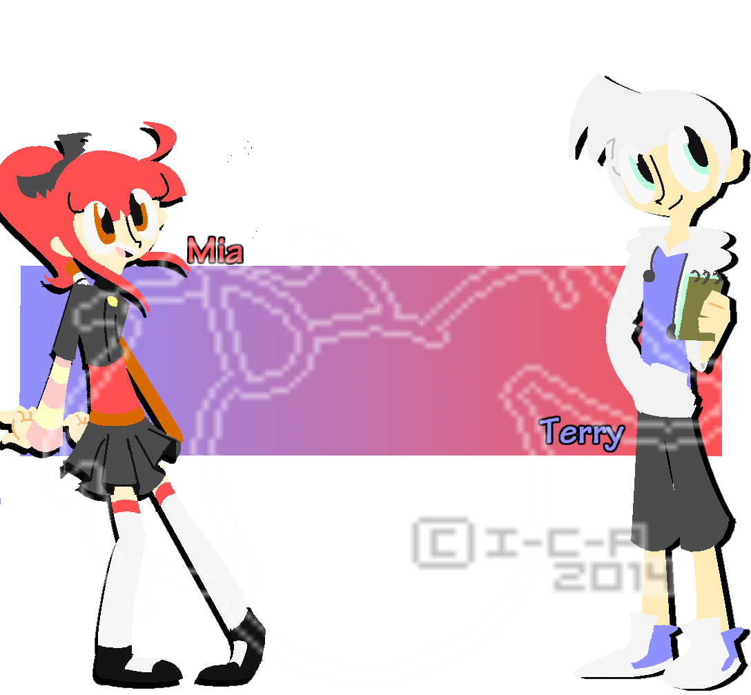 lineless pixel art of Mia and Terry