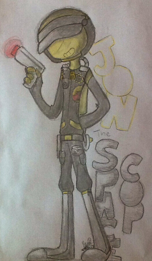 traditional art of Jon as a space cop