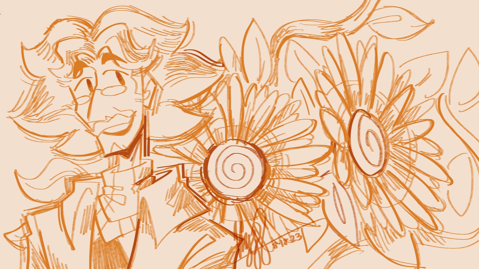 Sketchy Dr. Sunshine with sunflowers, light version