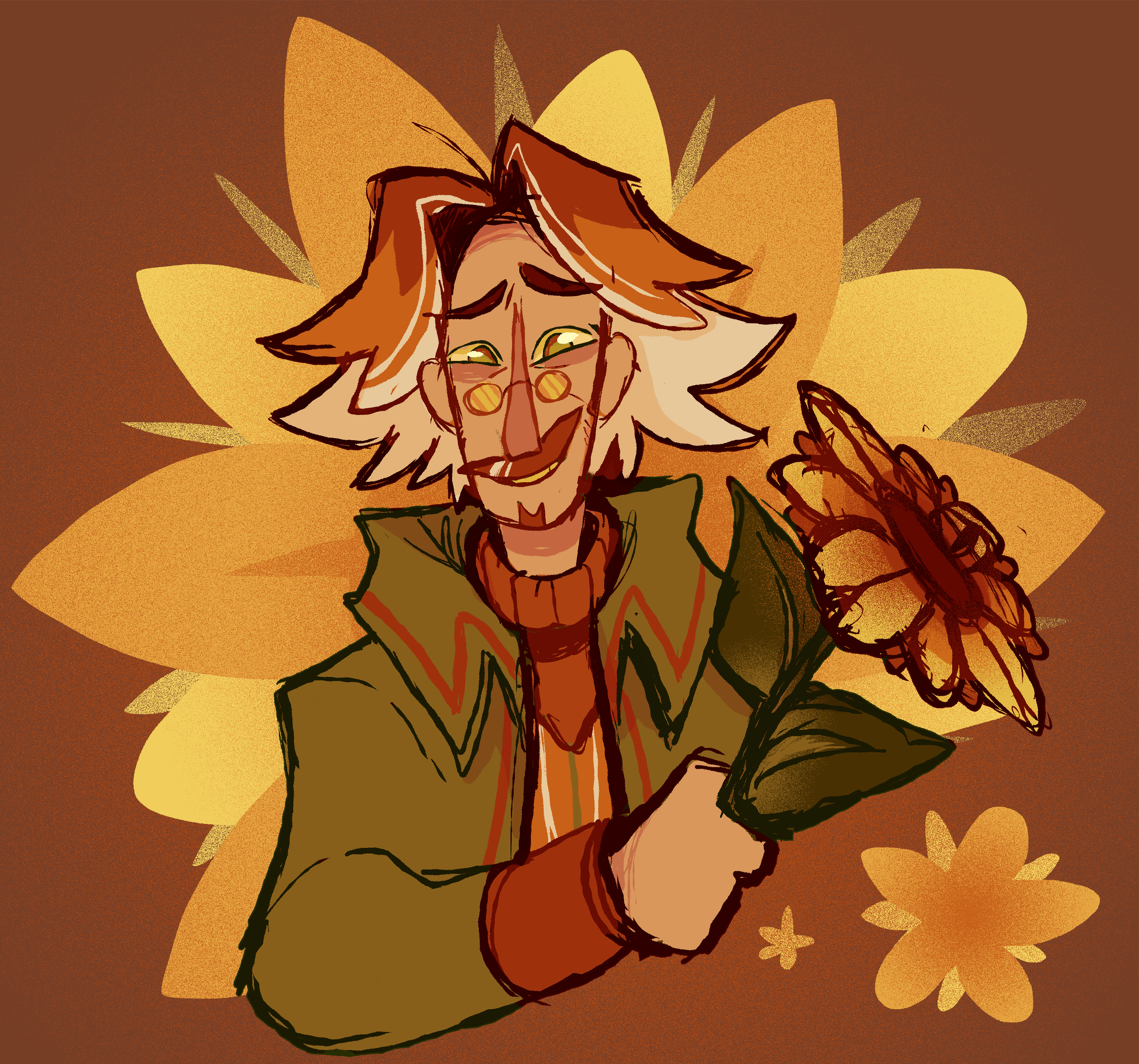 Dr. Sunshine bust holding a sunflower