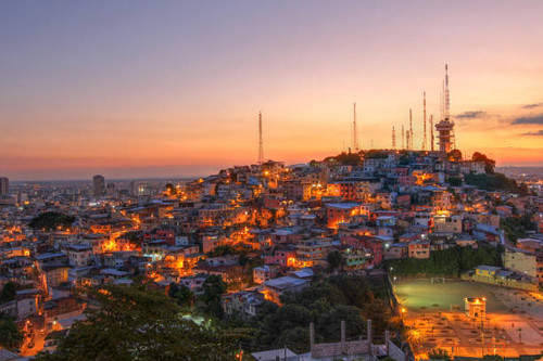 Glorios sunset over Guayaquil, Ecuador with focus on Cerro del Carmel (Carmel Hill) as seen from Cer.jpg