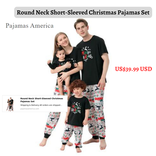 Round Neck Short Sleeved Christmas Pajamas Set.png