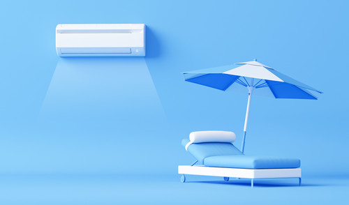 white air conditioner umbrella beach chair blue background control air 3d render.jpg