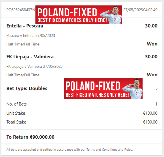POLAND FIXED HALFTIME/FULLTIME FIXED MATCHES