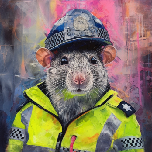 Padre Pirie a rat is wearing the london met policeman hi vis cl f02c8617 b9dc 456b a94e e264fd70f124.png