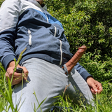 Kneeling in the grass