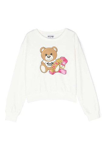 moschino kids felpa bianca iconica stampa teddy bear cintura bambina a.jpg