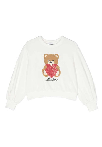 moschino kids felpa bianca teddy bear cuore paillets bambina a.jpg