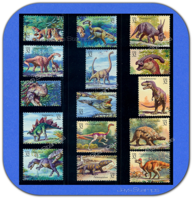 1997  THE WORLD of DINOSAURS  Complete Set of 15 Genuine MINT Stamps  # 3136 a-o
