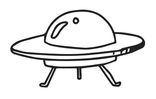 an ufo a spacecraft object illustration in uncolored outline simple hand drawn drawing of a single s.webp