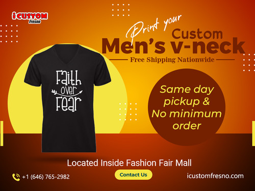 Finding the perfect V-neck? Look no further! We have just the thing for you. Get a personalized V-neck with iCustom Fresno, custom made to perfection and delivered right to your doorstep!

Visit Us:  www.icustomfresno.com
Call Now: 646-765-2982