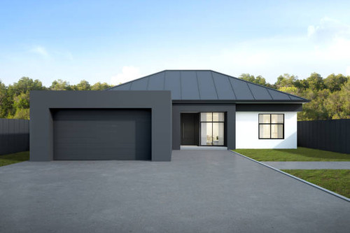 Modern house with garage on tree background, Australian style. 3D render..jpg