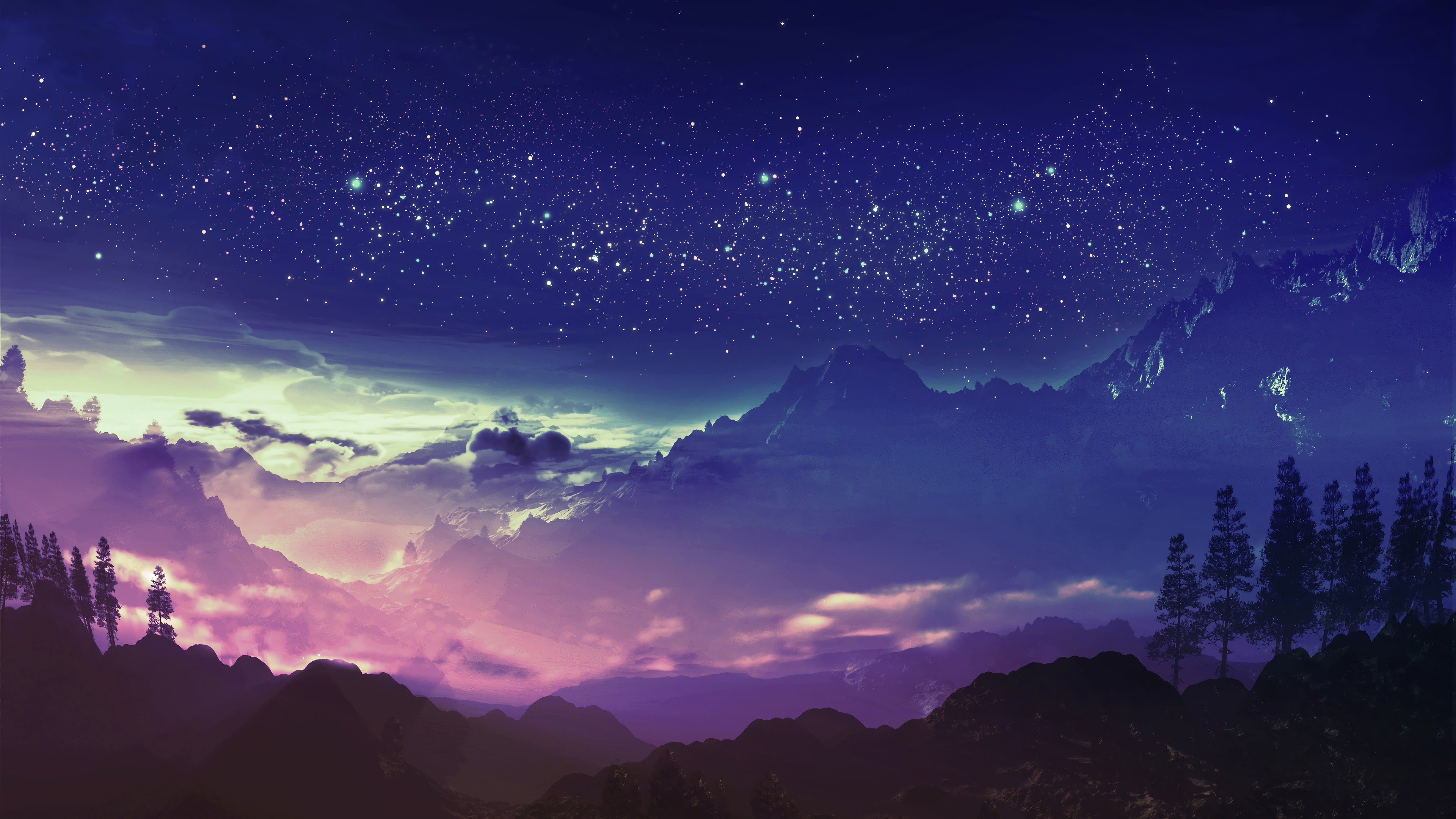 Night Sky Stars Sunset Scenery Anime Art 4K Phone iPhone Wallpaper #624a