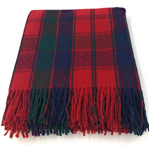 100 pure wool tartan travel blanket thrown robertson red brand new 8441 p.jpg