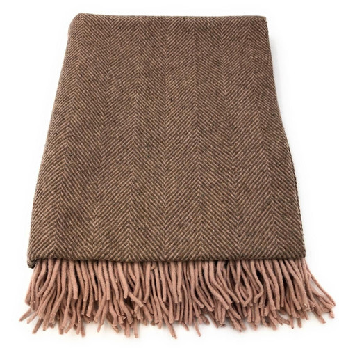 100 wool pink herringbone blanket throw brand new 7590 p.jpg